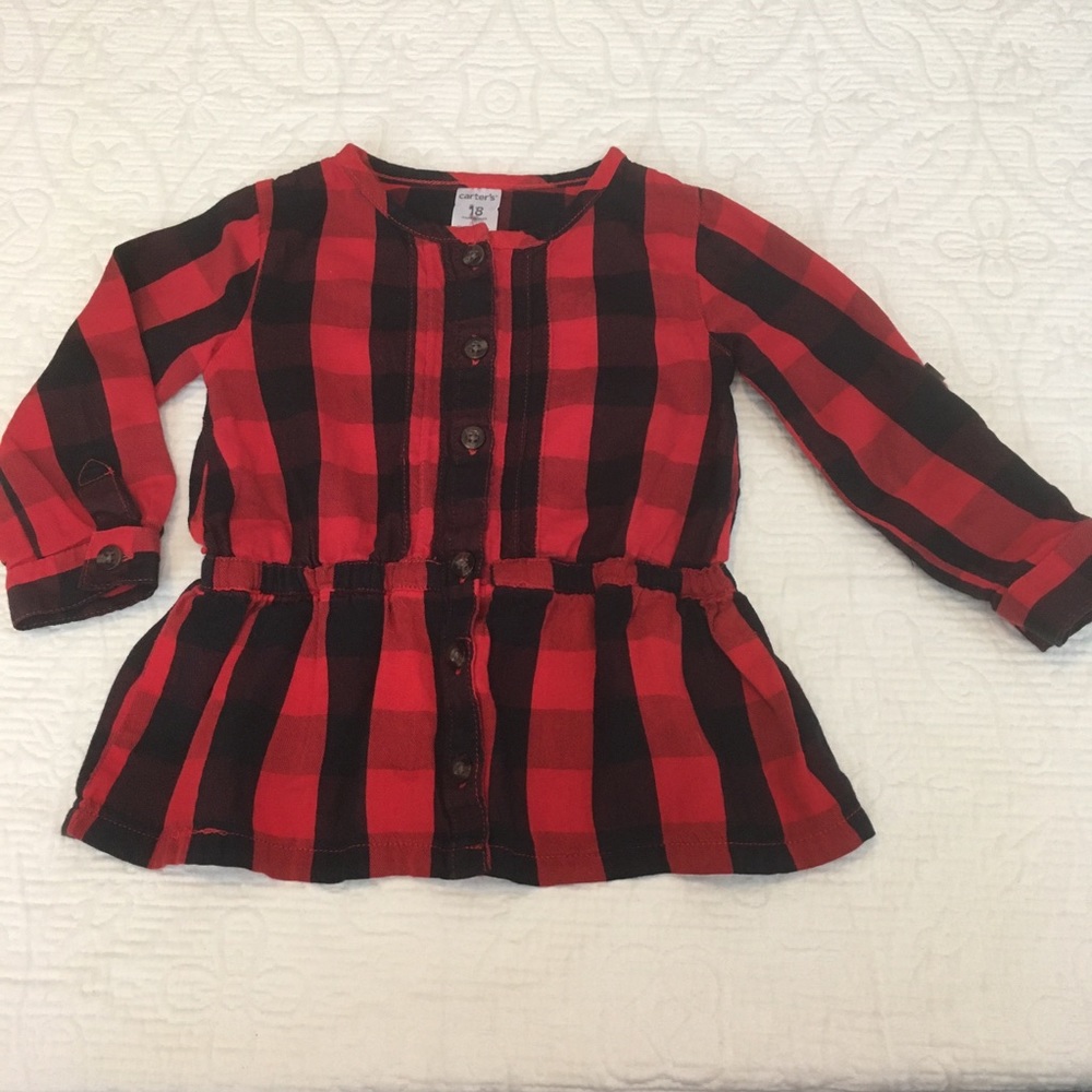 18m (5/$20) Gingham Blouse w/Roll Tab Sleeves by Carter’s